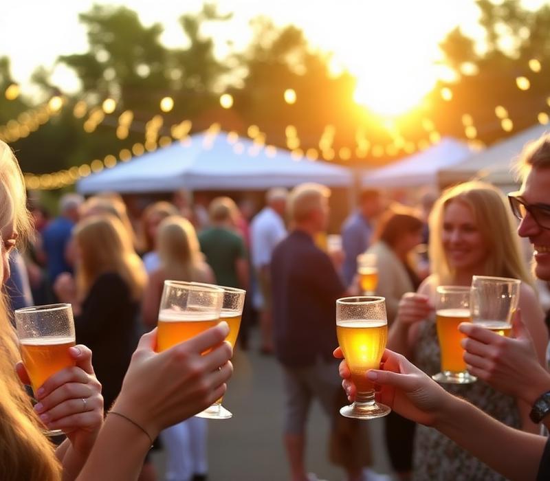 Outdoor mead tasting event at golden hour